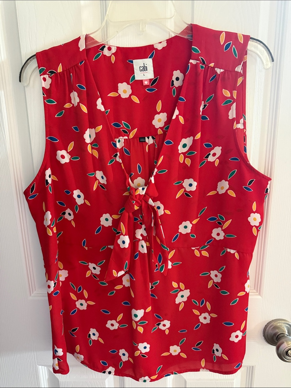 CAbi Red Floral Tie-Front Sleeveless Camisole